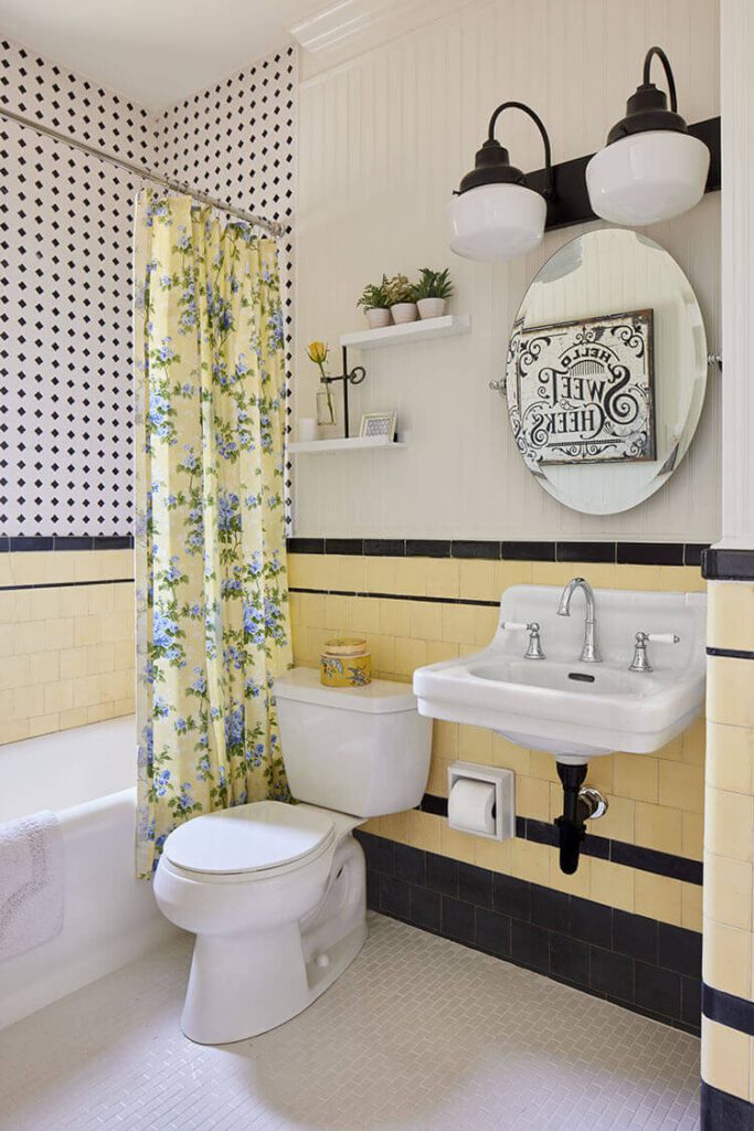 Historic renovation bathroom with original tile and new shower surround