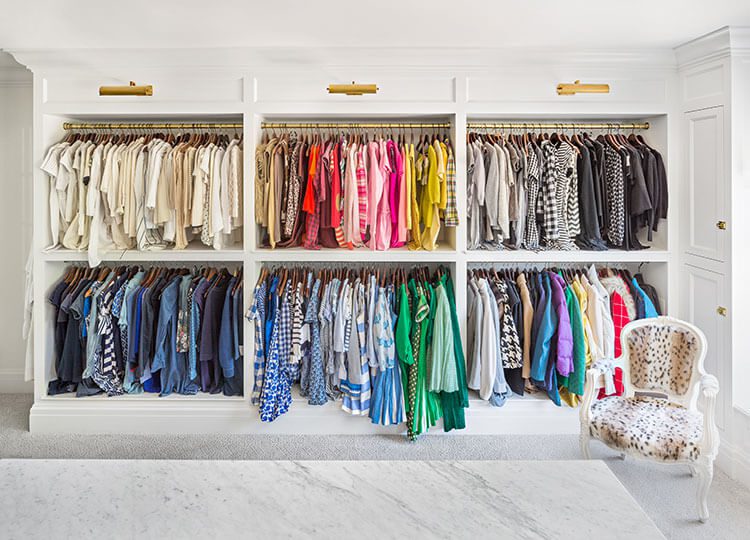 Closet with color-coordinated clothes