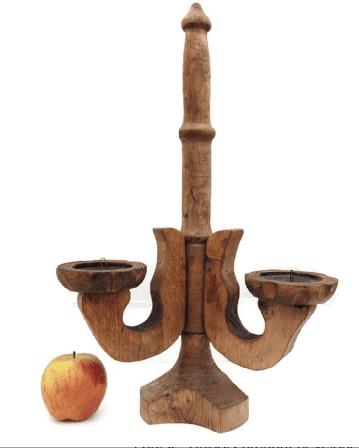 Scandinavian rustic wood candelabra