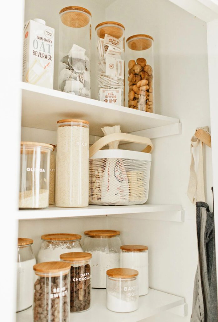 Pantry shelves with clear glass containers