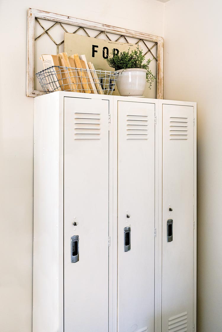 repurposed lockers entryway storage