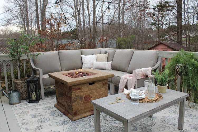 patio outdoor room with furniture and fire pit