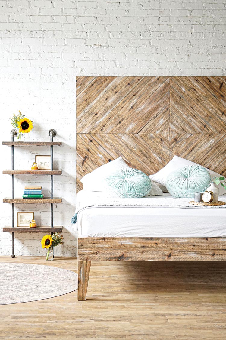 geometric pattern on wood headboard