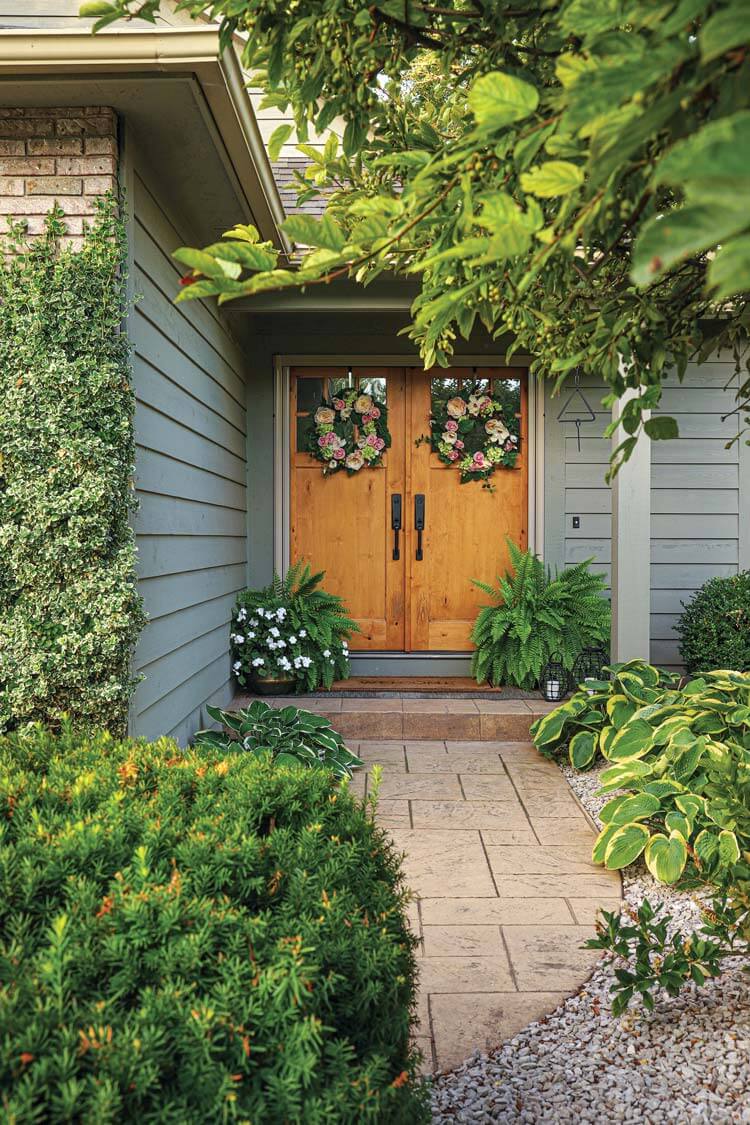 front entryway to modern Michigan farmhouse