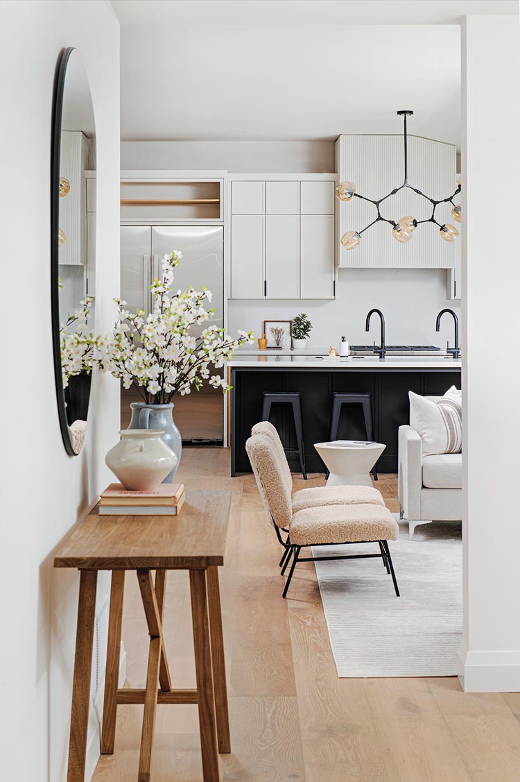 view to remodeled kitchen in Scandinavian style