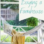 Sun porch with hammock and blanket, with tips to buy a farmhouse, with text