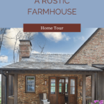 Exterior of a rustic farmhouse tour with text