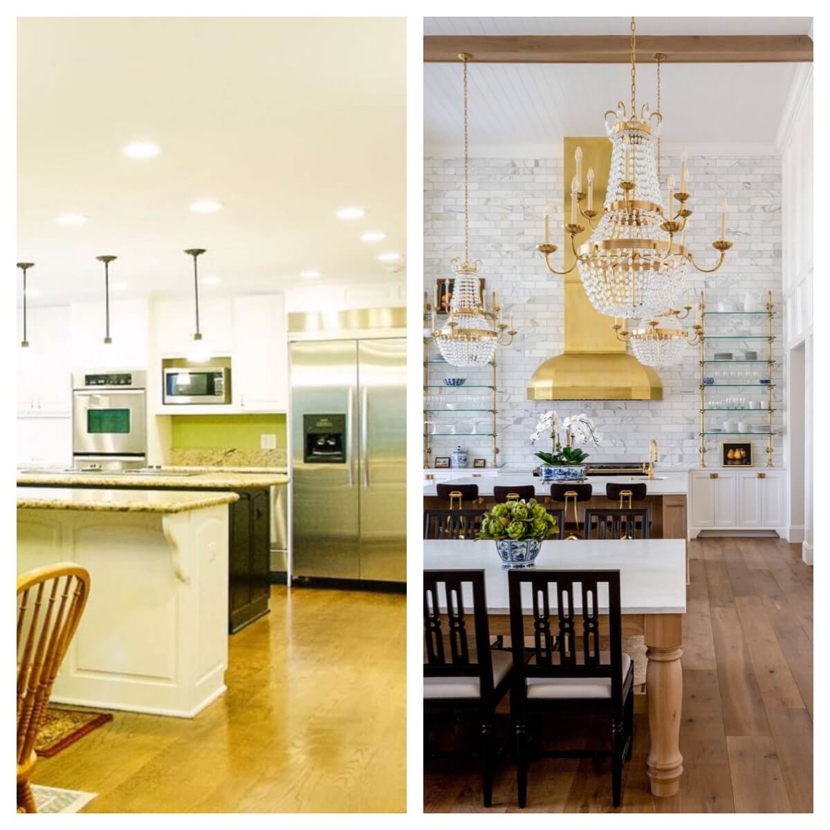 Before and after home transformation with side by side comparison