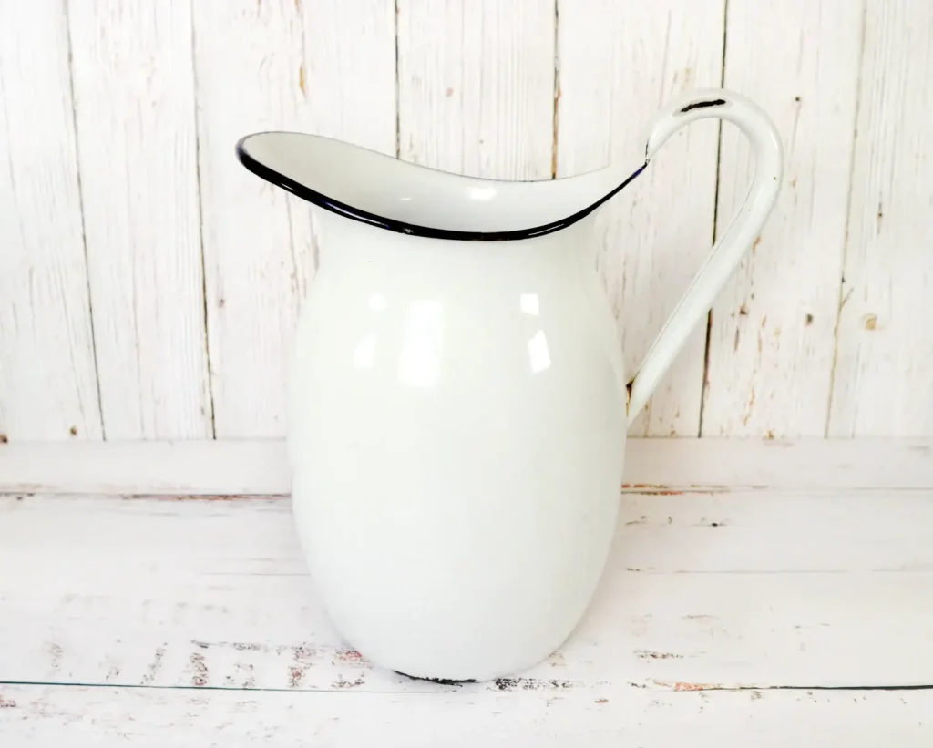 vintage French country white enamel pitcher