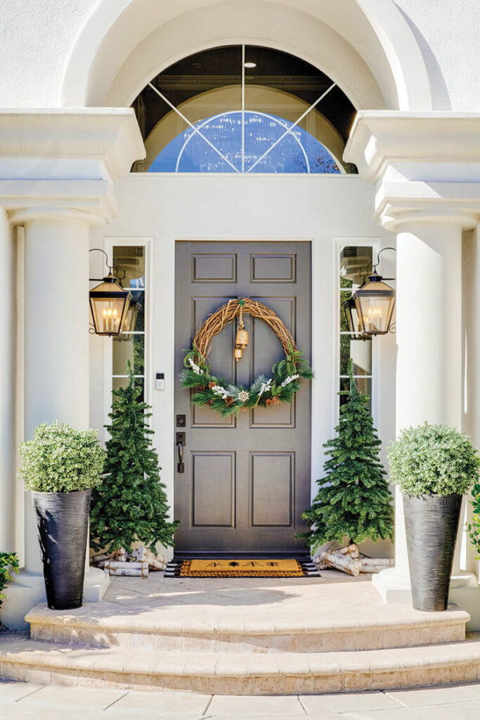 country Christmas entrance in California home