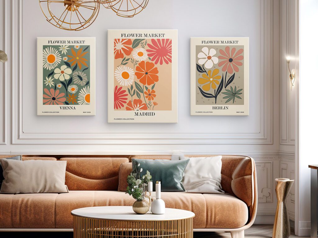 floral canvas prints in living room