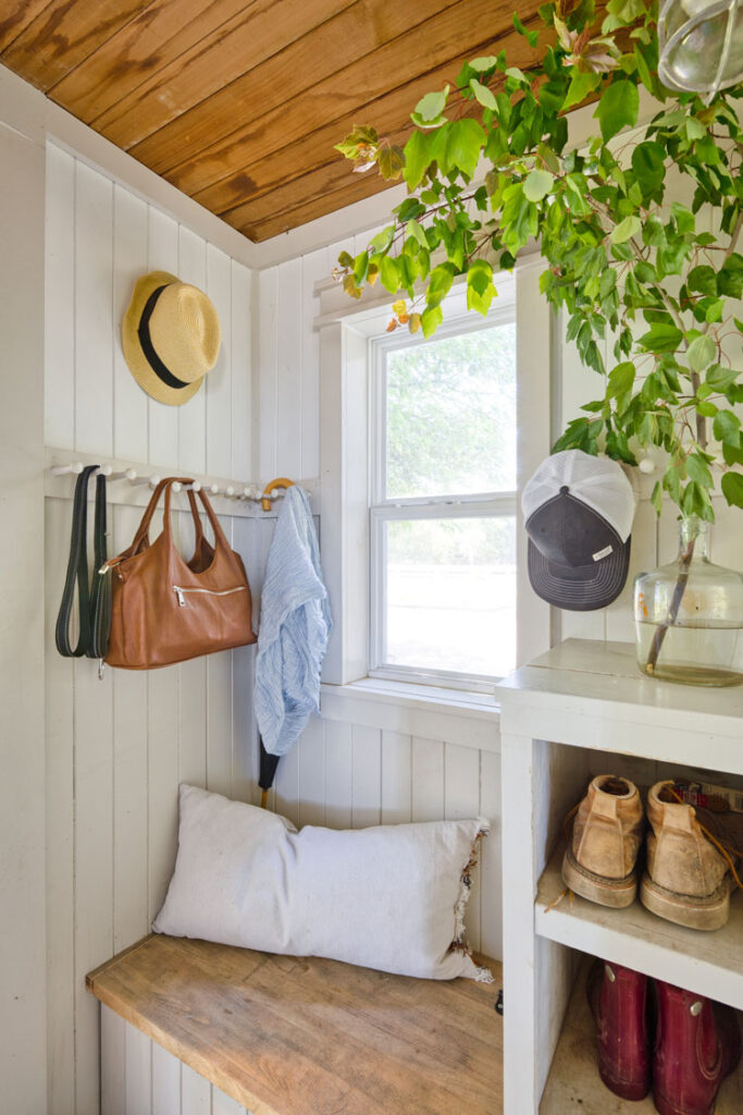 Tiny mudroom area in a small home