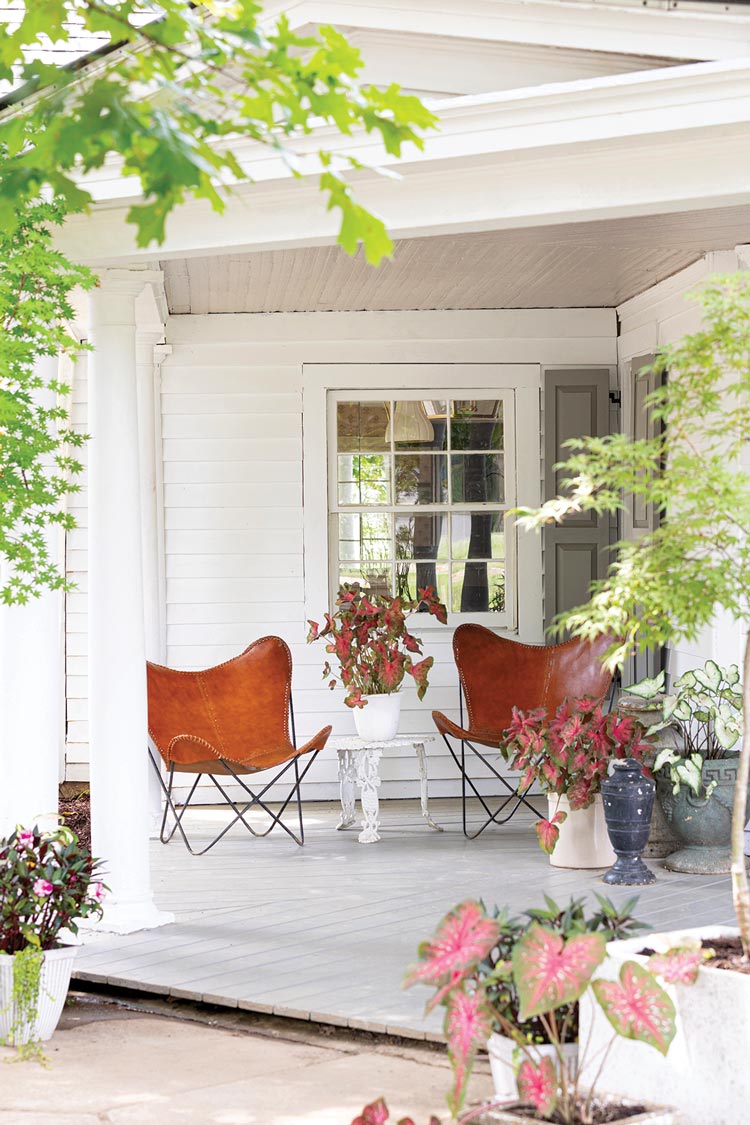 patio with vintage butterfly chairs