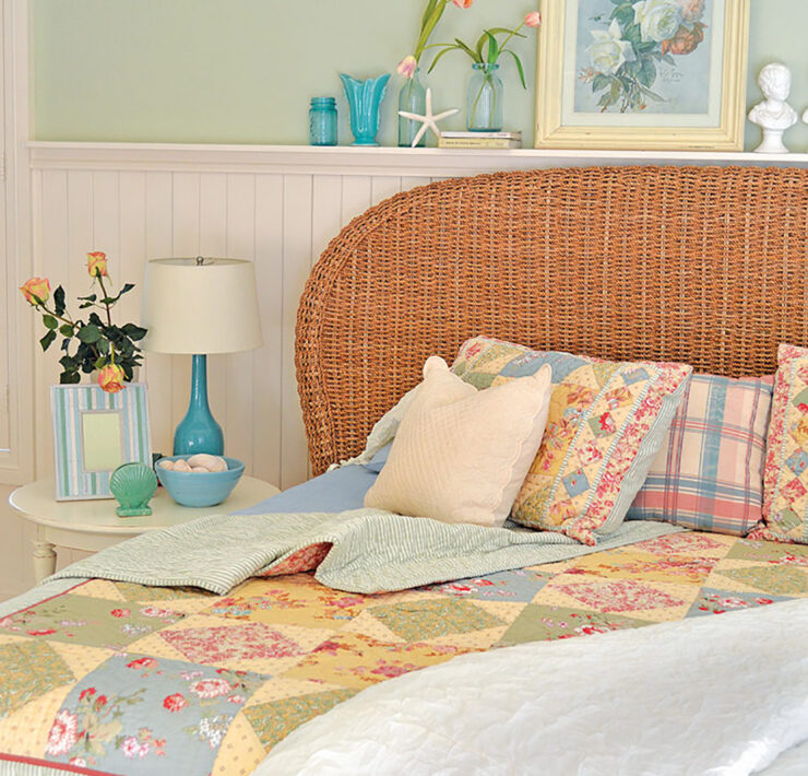 quilt on bed with coastal theme