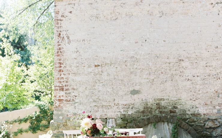 sweetheart table outside historic building