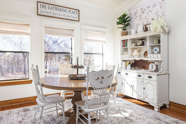 white vintage furniture and vintage scales in modern farmhouse