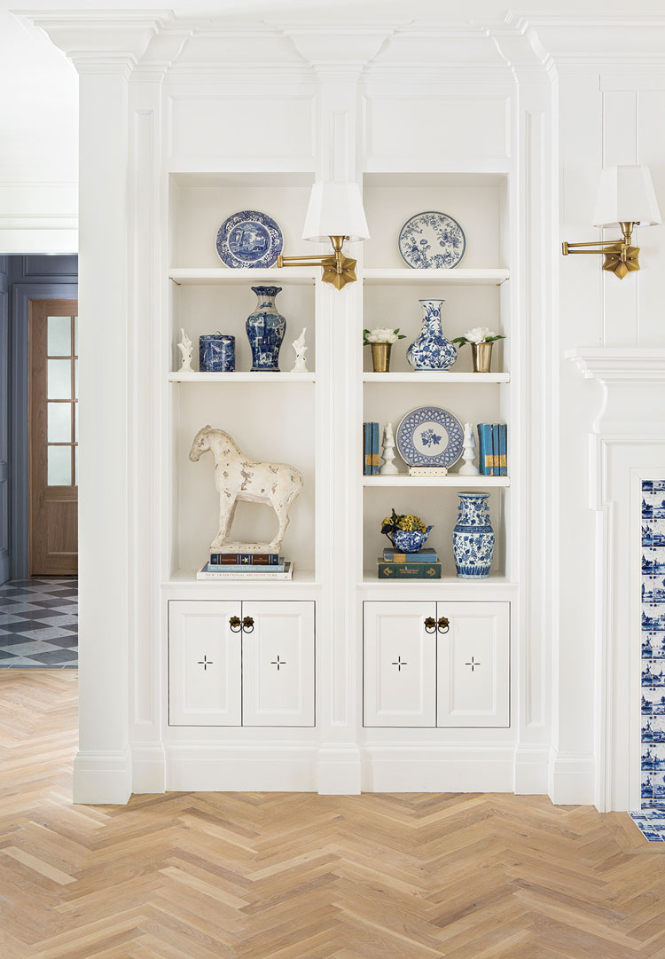 Delft ware on display and old horse figurine for timeless charm