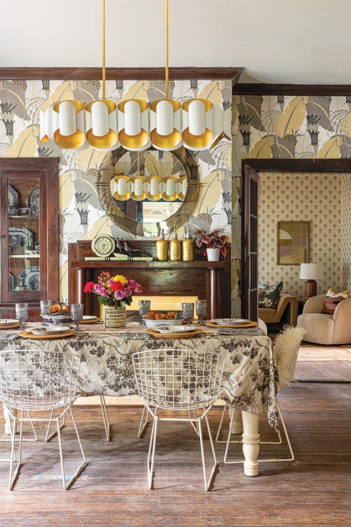 mix of vintage and modern wallpaper in 1920s bungalow