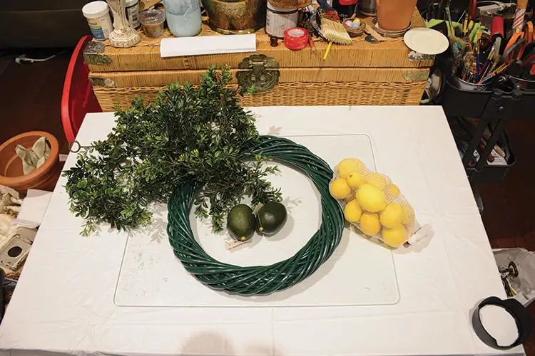 materials for DIY lemon wreath