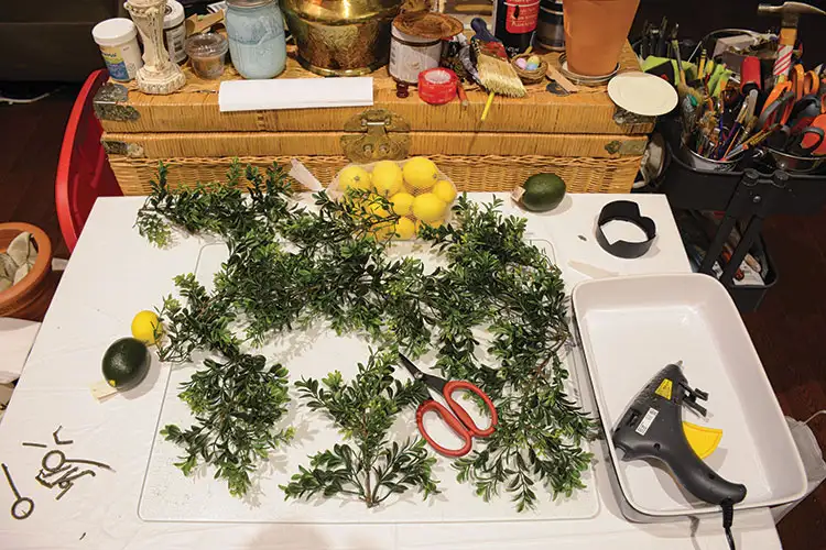 assembling parts for DIY lemon wreath