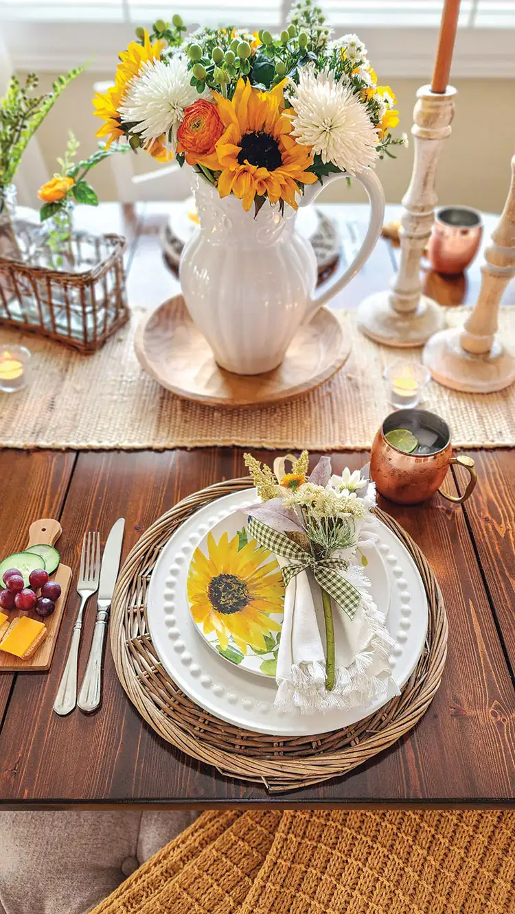 sunflower tablescape with picnic inspired menu