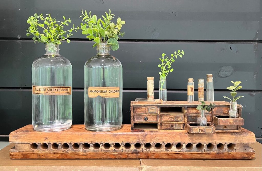 antique glass bottles used to nurture cuttings