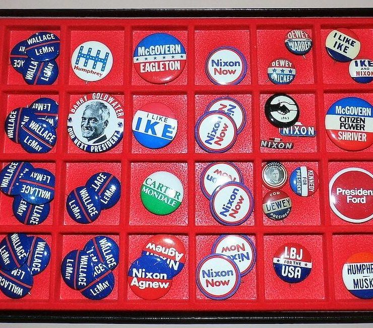 collection of mid century campaign pins