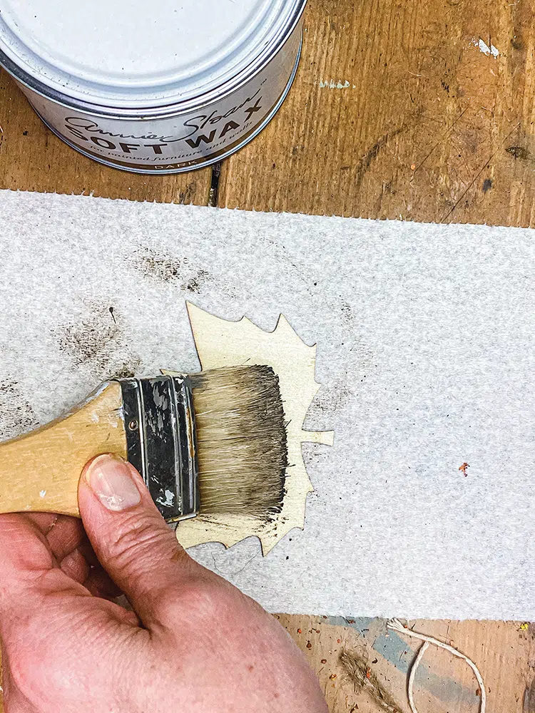 painting wooden maple leaf for DIY fall vase