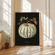 fall pumpkin botanical print on black background for rustic fall decor