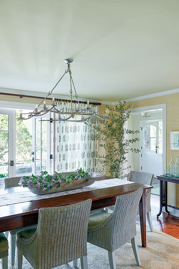 dining room with French doors opening out onto working hobby farm in Ojai