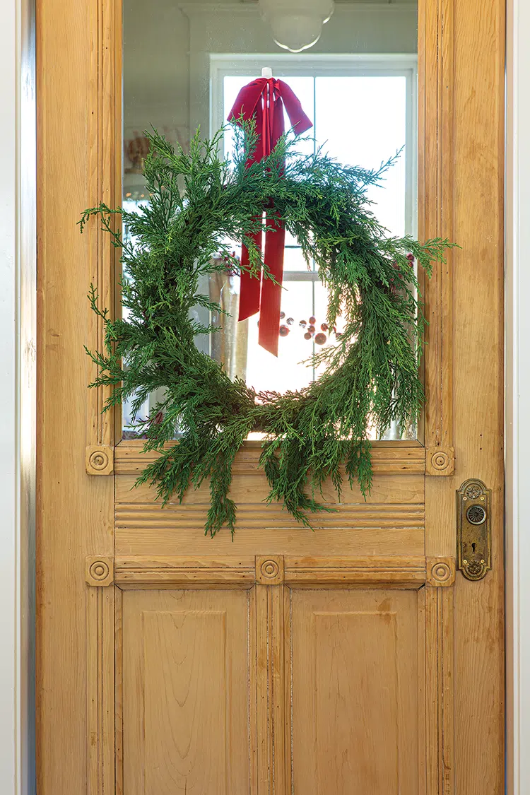 natural wreath with red bow