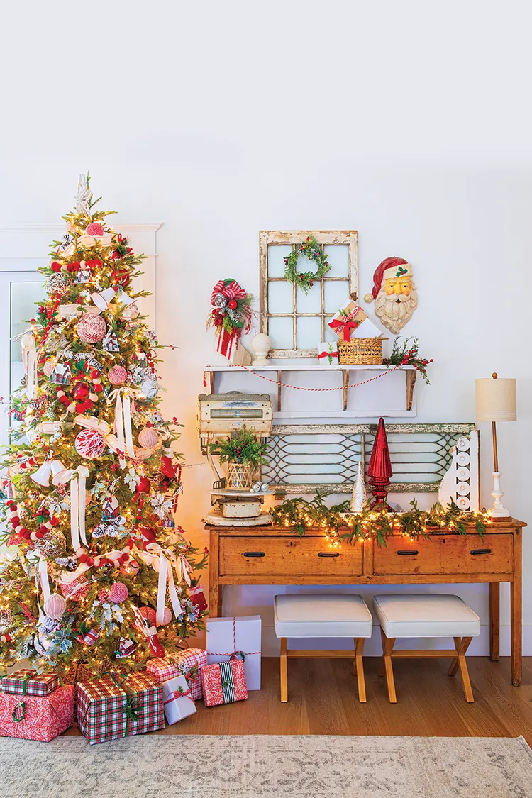 vintage repurposed windows add vintage charm to home at Christmastime