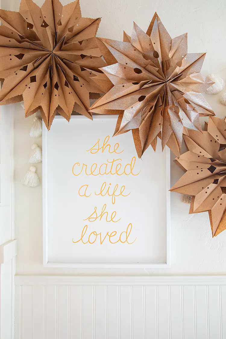 DIY brown paper bag snowflakes create organic Christmas decor