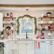 kitchen decorated for Christmas