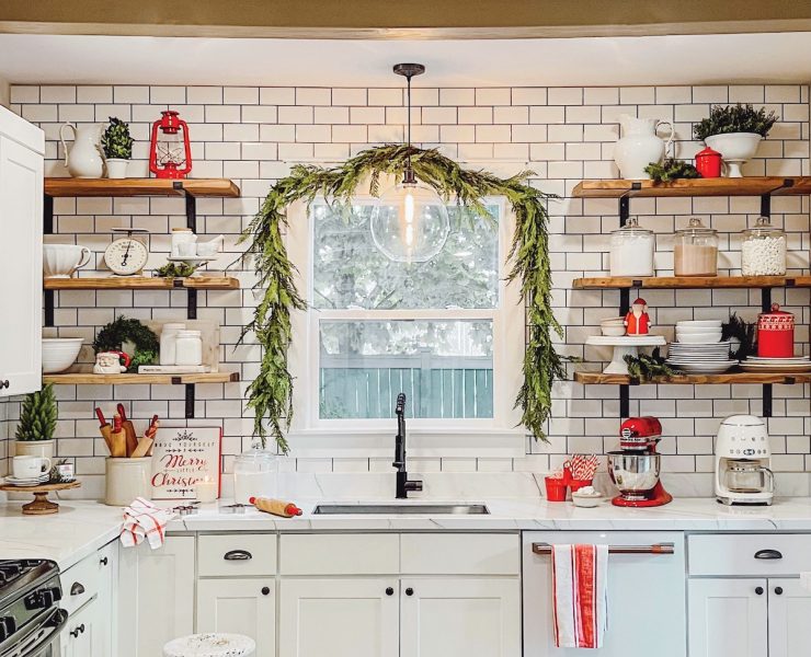 kitchen decorated for Christmas