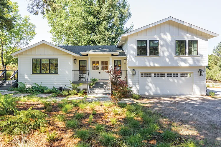 exterior of farmhouse meets vineyard home