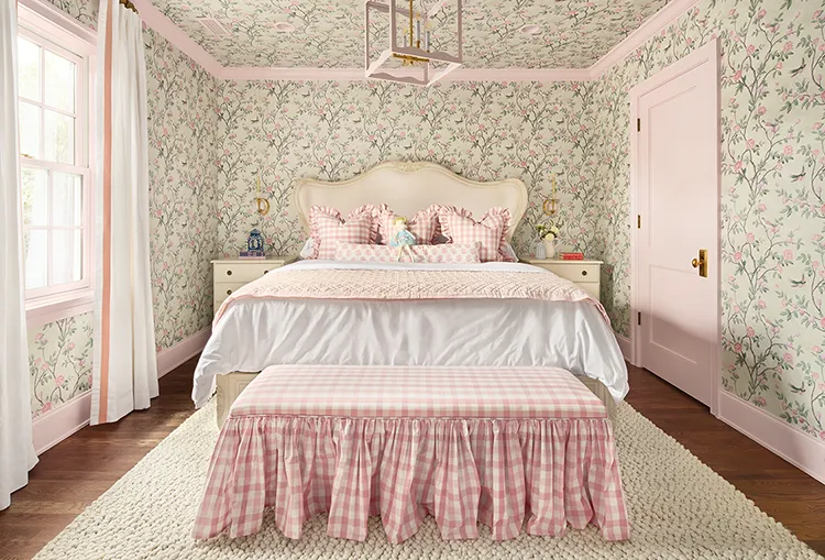 pink gingham accents in Project House Utah bedroom