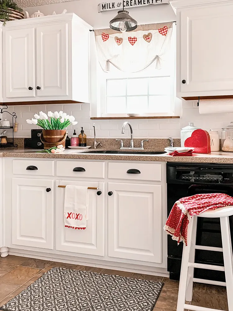 kitchen decorated for Valentine's Day