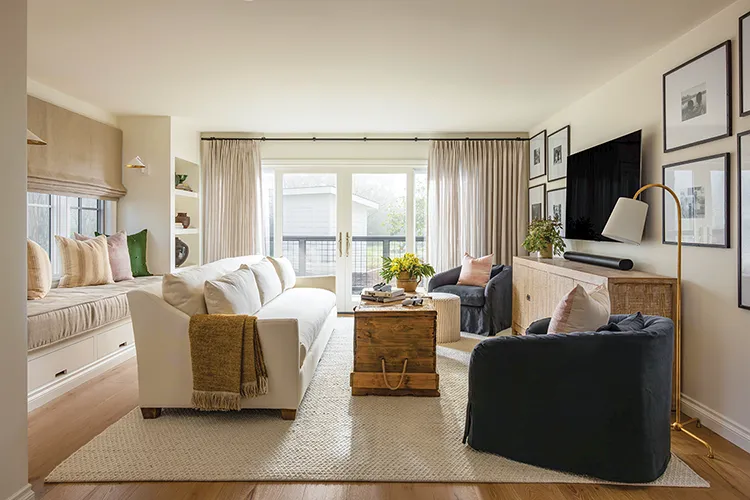 living room with modern farmhouse and vineyard style touches