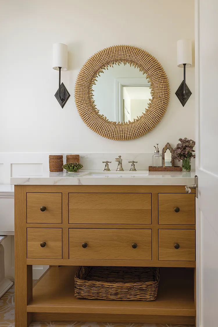 farmhouse style bathroom with neutral color scheme