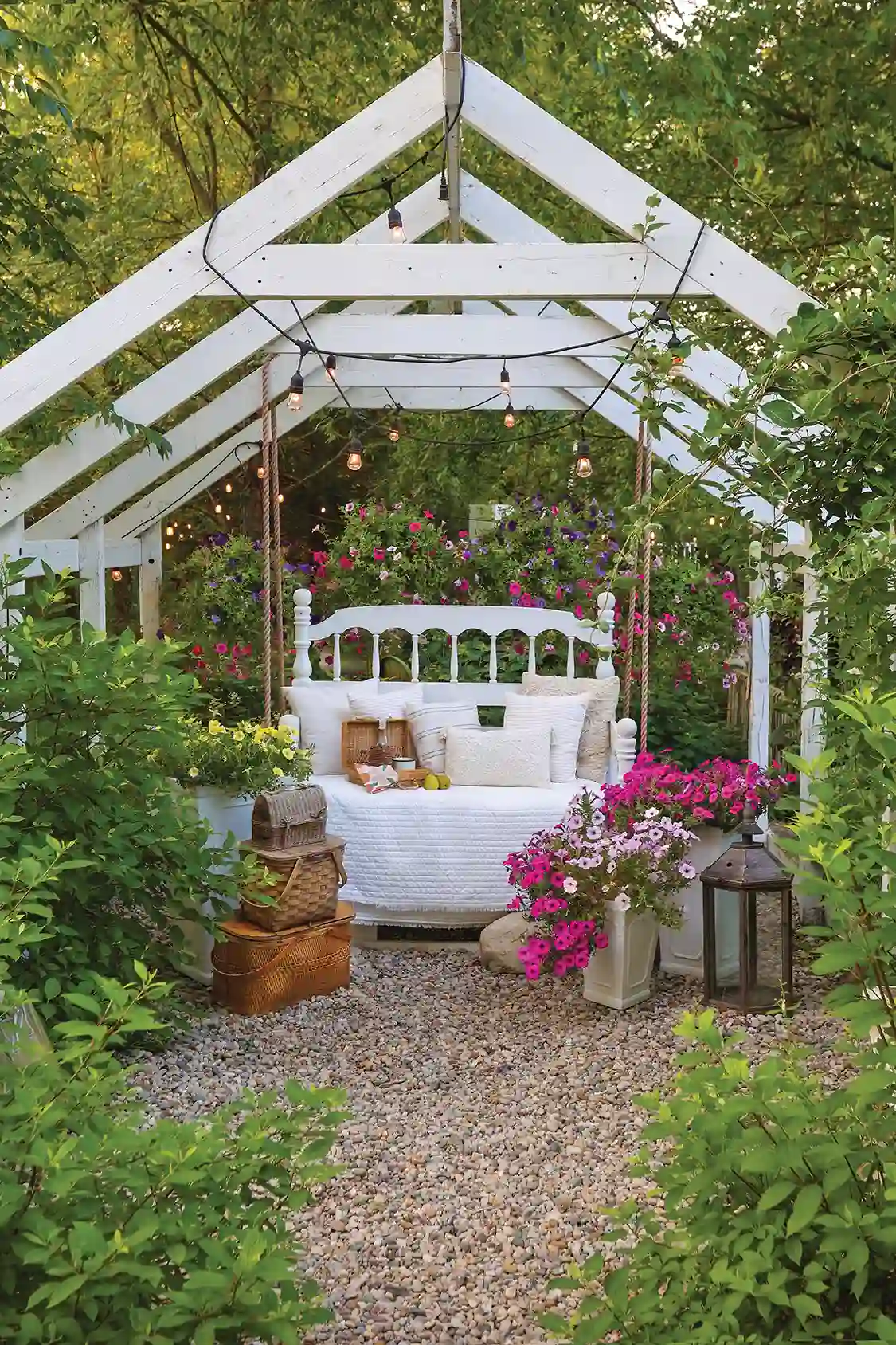 pergola in garden of expansive dream home in Michigan