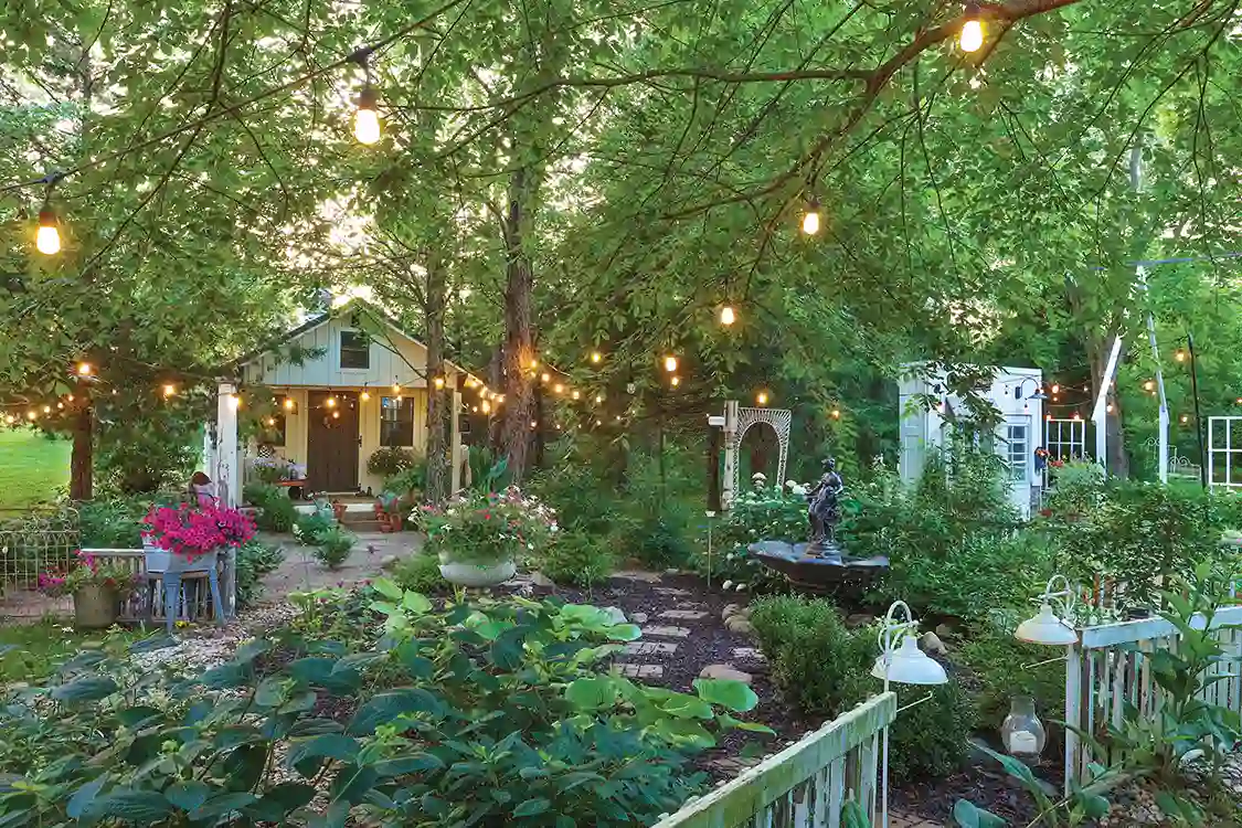 garden with walkways and photo shoot spots in expansive dream home property in Michigan