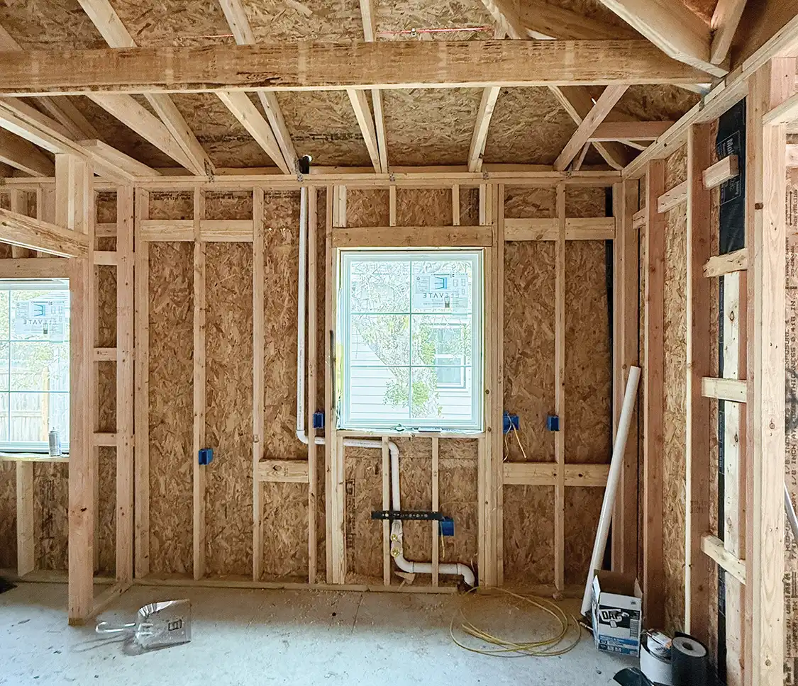 Project House Austin framing with space for sink