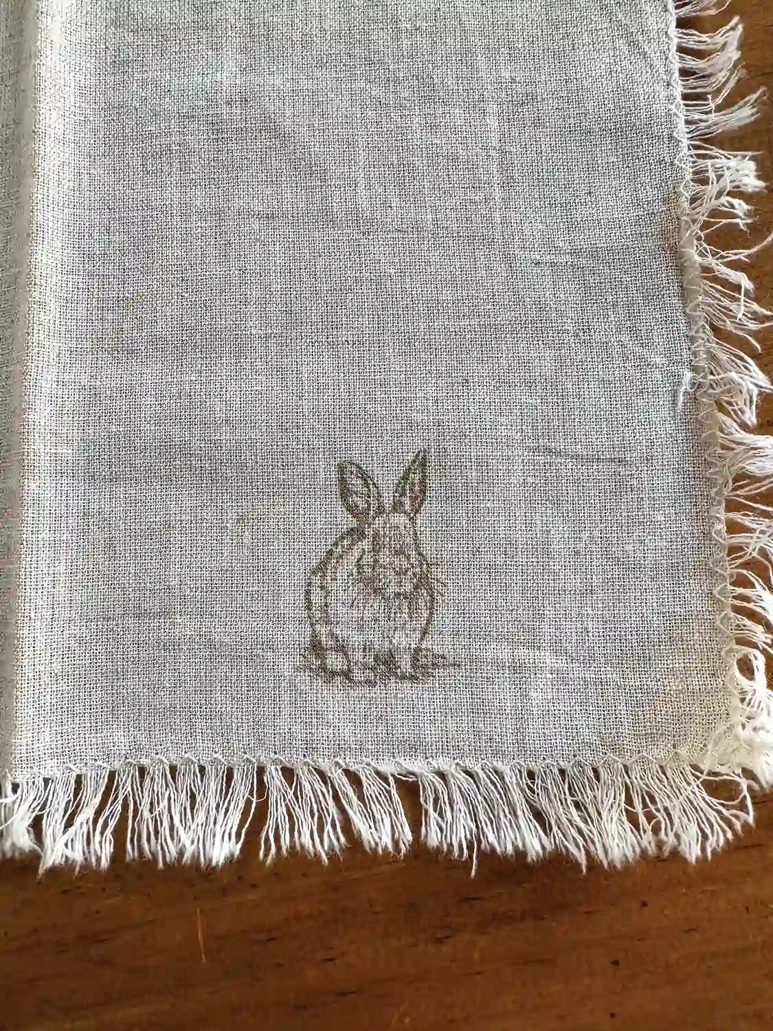 bunny stamped on linen napkin