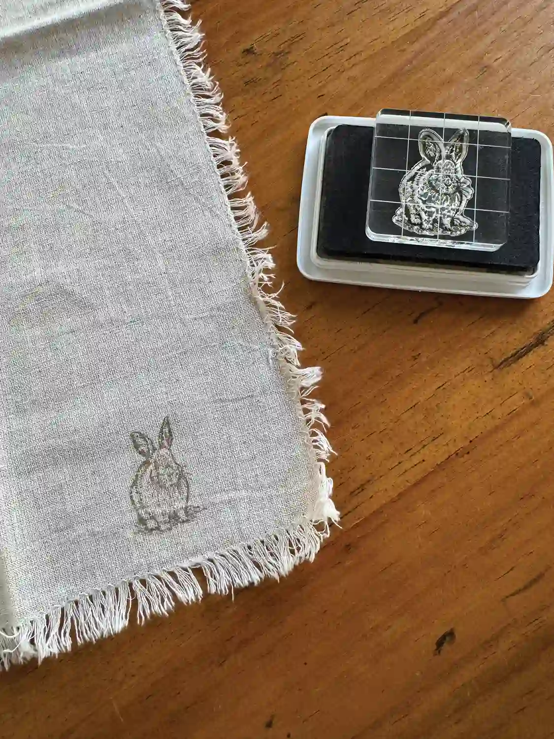 homemade stamped bunny linen napkin