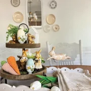 spring vignette with tiered tray