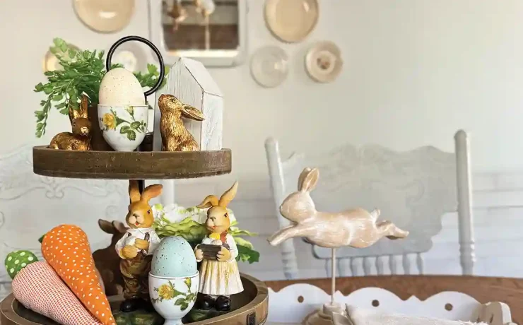 spring vignette with tiered tray