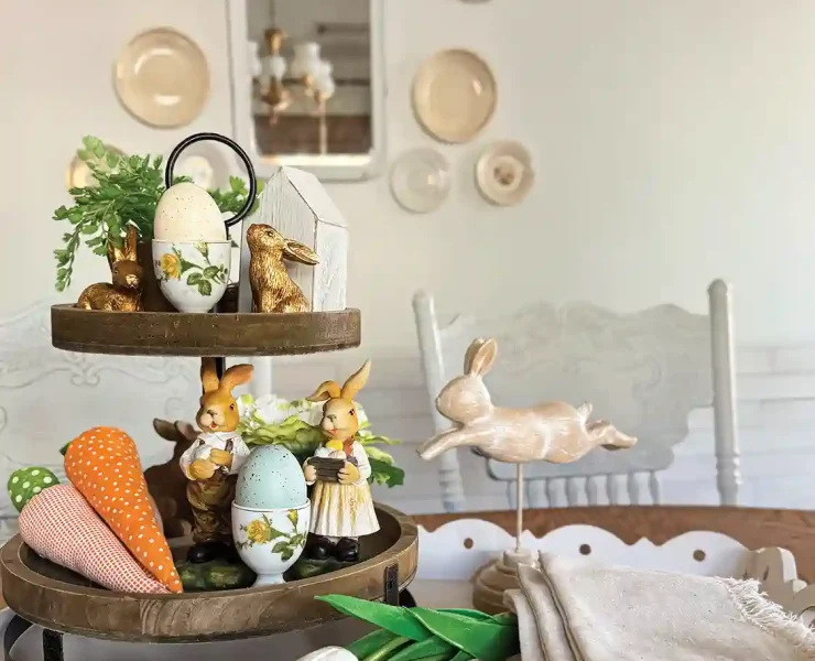 spring vignette with tiered tray
